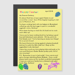 Carte Magnétique Lettre du Lapin de Pâques Œufs Violets Bleus Verts
