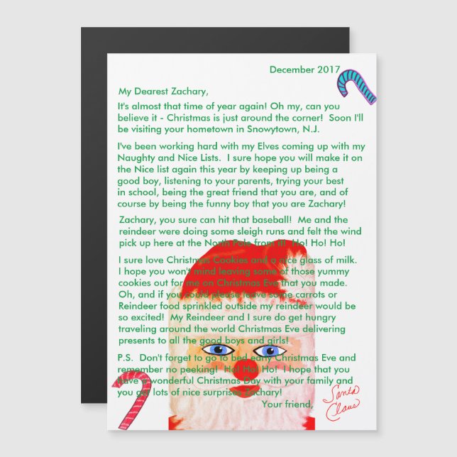 Carte Magnétique Lettre du Père Noël Magnétique Lettre Personnalisé (Devant / Derrière)