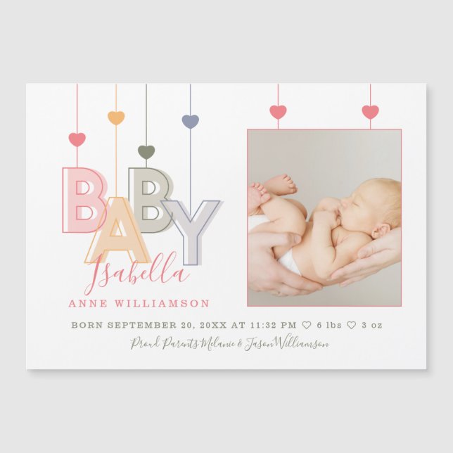 Carte Magnétique Lettres bébé moderne Nouveau-né bébé fille naissan (Devant)