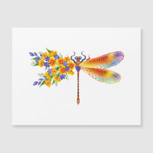 Carte Magnétique libellule de fleurs jaunes