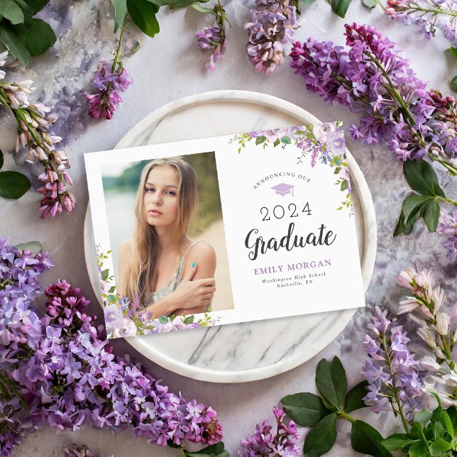 Carte Magnétique Lilac Floral Graduation Photo Announcement Aimant (Créateur téléchargé)