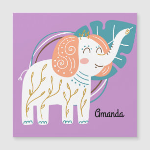 Carte Magnétique Little Elephant Boho Nom personnalisé