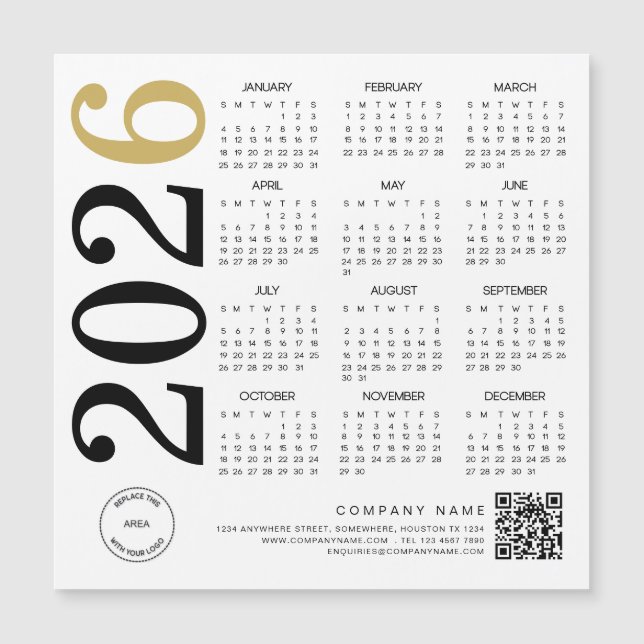 Carte Magnétique Logo 2023 Gold White Calendar Code QR Business (Devant)