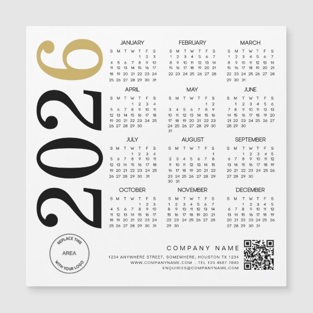 Carte Magnétique Logo 2024 Gold White Calendar Code QR Business (Devant)