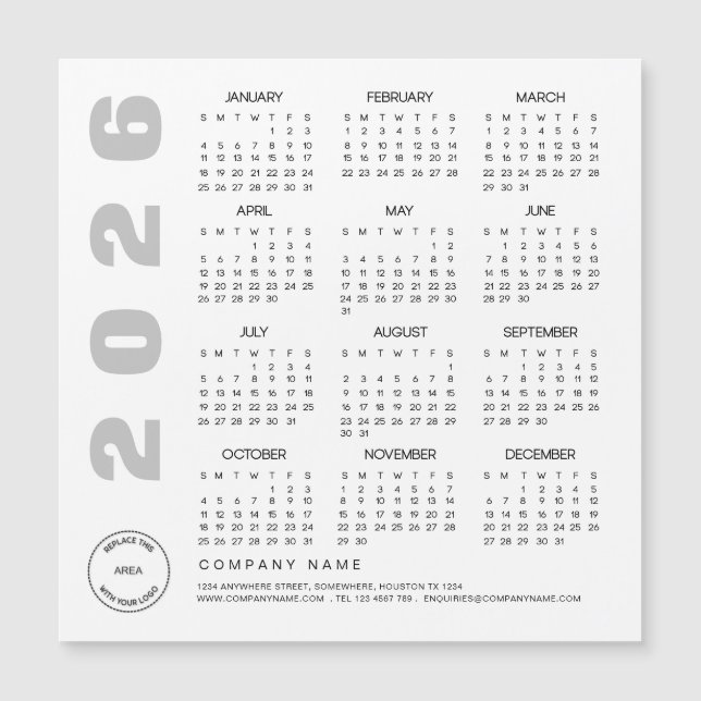 Carte Magnétique Logo 2026 Calendrier Société Client Holiday Giveaw (Devant)