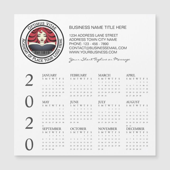 Carte Magnétique Logo de calendrier des affaires 2020 (Devant)