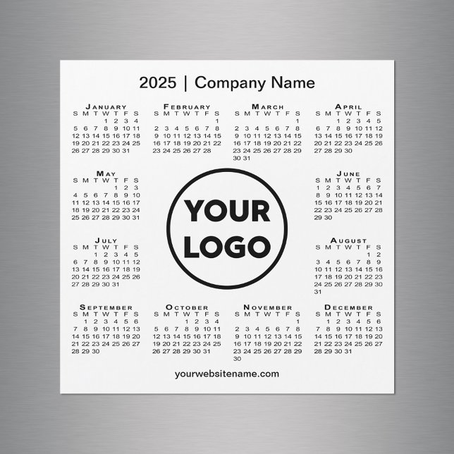 Carte Magnétique Logo de l'entreprise Calendrier 2025 moderne sur M (Modern 2025 Calendar Company Logo on White Magnet in situ)