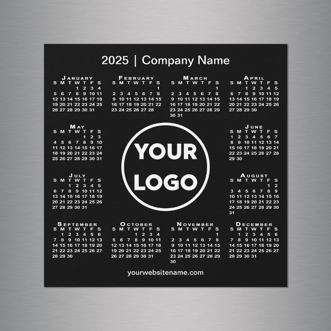 Carte Magnétique Logo de l'entreprise Calendrier 2025 sur Black Mag (Modern 2025 Calendar Company Logo on Black Magnet in situ)