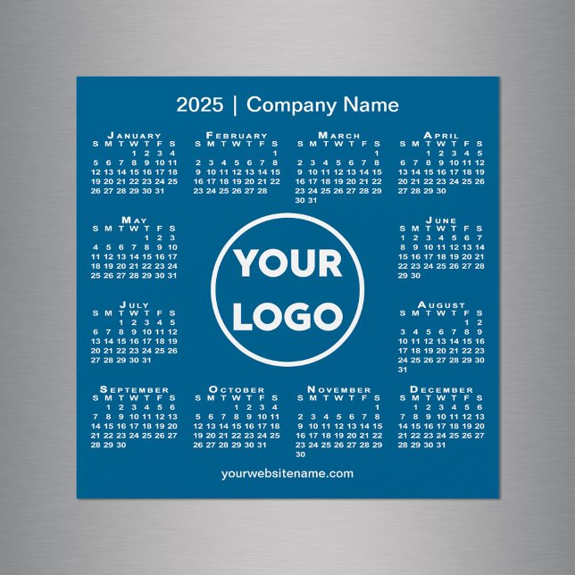Carte Magnétique Logo de l'entreprise Calendrier 2025 sur Blue Magn (Modern 2025 Calendar Company Logo on Blue Magnet in situ)