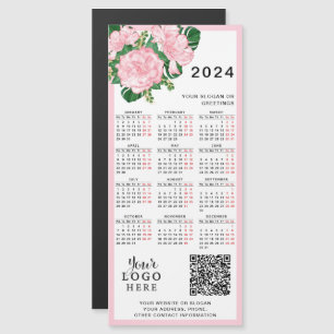 Carte Magnétique Logo du calendrier 2024 QR Code rose blanc floral