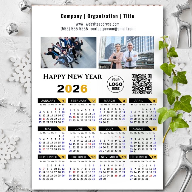 Carte Magnétique Logo photo professionnelle 2026 Calendrier QR Blac (Créateur téléchargé)