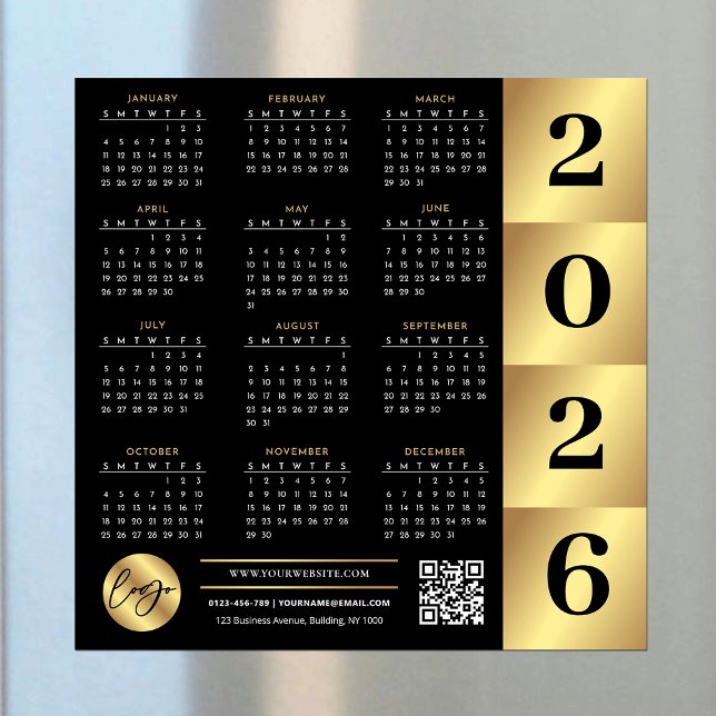 Carte Magnétique Logo professionnel 2026 Calendrier Code QR Noir &  (Créateur téléchargé)