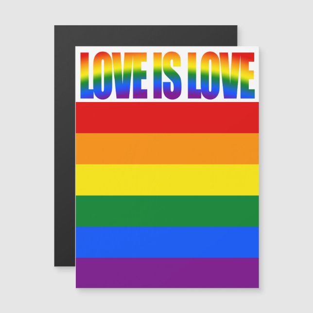 Carte Magnétique Love is Love Text Gay pride LGBT Rainbow Flag (Devant / Derrière)