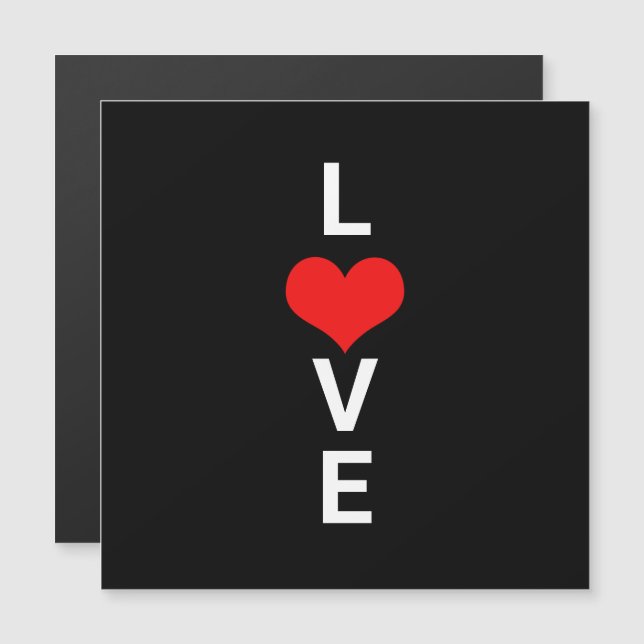 Carte Magnétique Love Red Heart mignon Saint Valentin Blanc Noir (Devant / Derrière)