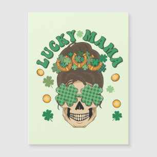 Carte Magnétique Lucky Mama Skeleton avec Clovers et Horseshoes