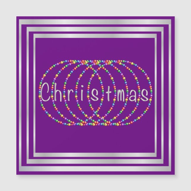 Carte Magnétique Lumières de Noël Design sur violet avec argent (Devant)