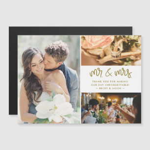 Carte Magnétique M. et Mme Photo Gold Mariage Merci