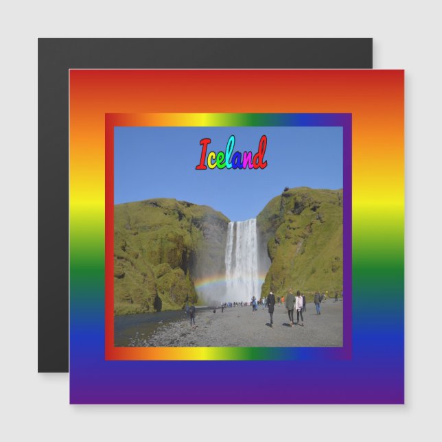 Carte Magnétique Magnat de cascade arc-en-ciel d'Islande (Devant / Derrière)