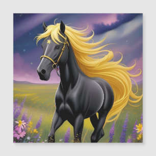 Carte Magnétique Magnifique cheval noir à la crinière dorée ondoyan