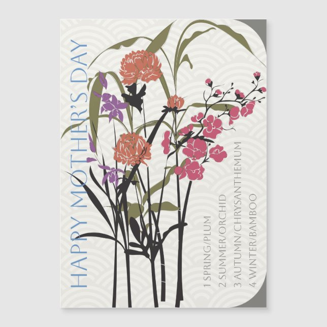 Carte Magnétique Mah Jongg Fleurs Fête des mères Aimant plat (Devant)