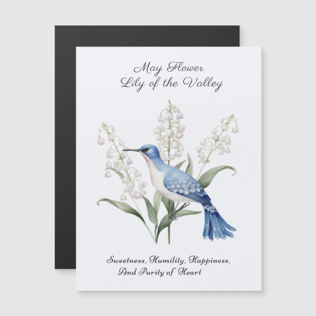 Carte Magnétique Mai Mois de naissance Fleur Lys de la vallée Anniv (Devant / Derrière)