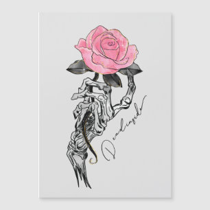Carte Magnétique Main de squelette gothique avec rose rose   Mort à