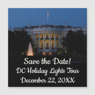 Carte Magnétique Maison Blanche de Noël à la nuit Sauvez la date