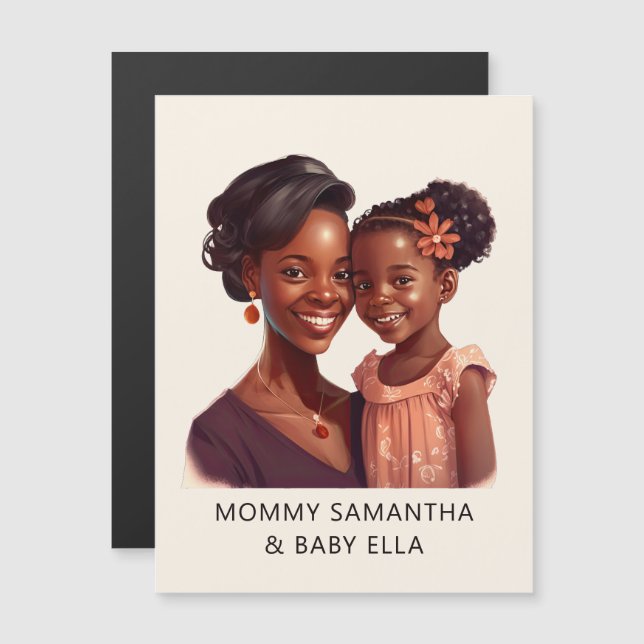 Carte Magnétique Maman et fille noire personnalisée (10) (Devant / Derrière)