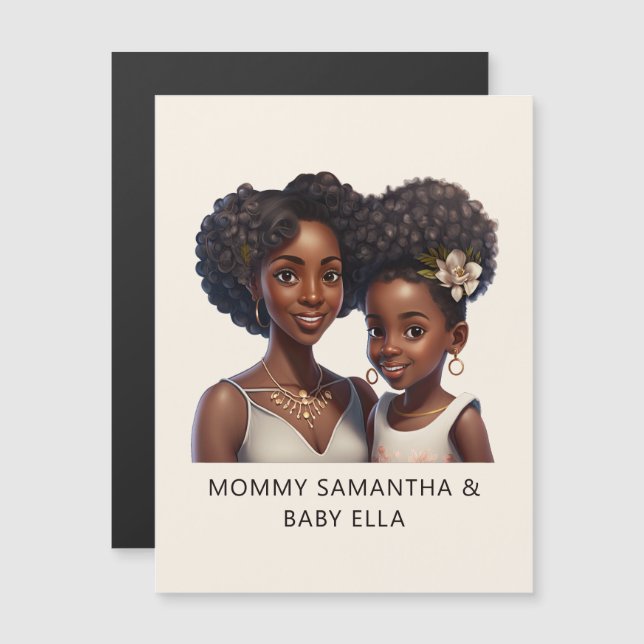 Carte Magnétique Maman et fille noire personnalisée (11) (Devant / Derrière)