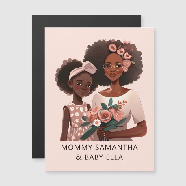 Carte Magnétique Maman et fille noire personnalisée (12) (Devant / Derrière)