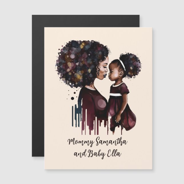 Carte Magnétique Maman et fille noire personnalisée (4) (Devant / Derrière)