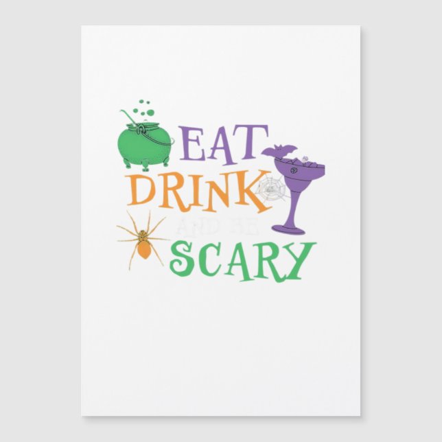 Carte Magnétique Mangez, Buvez Et Soyez Effrayant Halloween (Devant)
