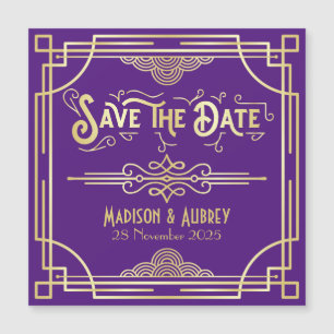Carte Magnétique Mariage Art déco Elegant Gold Purple Enregistrer l