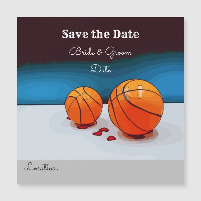 Carte Magnétique mariage de basket-ball amoureux en bleu sauvez la  (Devant)