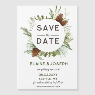 Carte Magnétique Mariage de cône de pin conifère rustique Enregistr