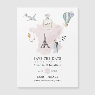 Carte Magnétique Mariage de destination à Paris en aquarelle Monogr