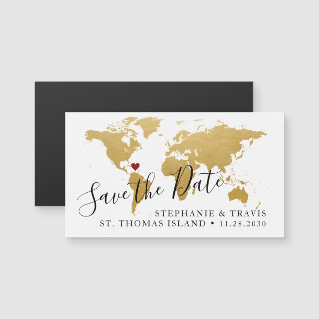 Carte Magnétique Mariage de destination Enregistrer la date Gold Ma (Devant / Derrière)