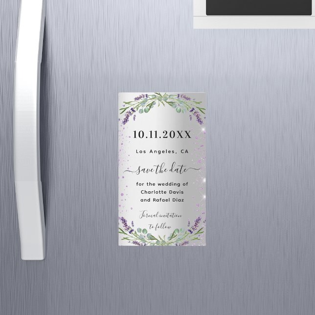 Carte Magnétique Mariage en argent Lavender Enregistrer l'aimant Da (Créateur téléchargé)
