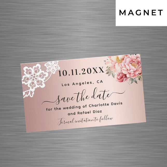 Carte Magnétique Mariage en dentelle rose or rose Enregistrer l'aim (Créateur téléchargé)
