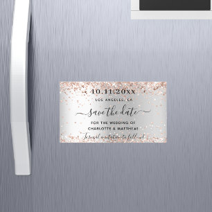 Carte Magnétique Mariage en or rose argent enregistrer la date aima