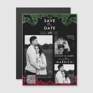 Carte Magnétique Mariage Fiesta Vert & Rouge Enregistrer la Date
