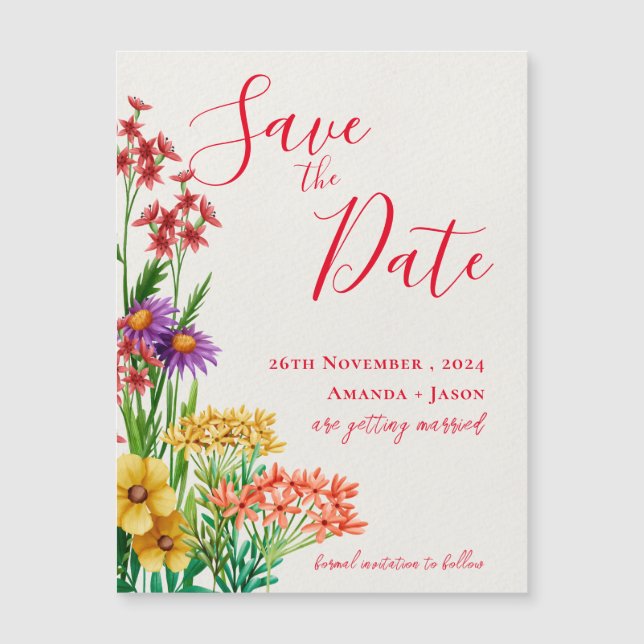 Carte Magnétique Mariage Fleur sauvage orange jaune Enregistrer la  (Devant)