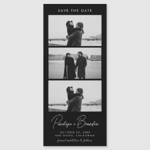 Carte Magnétique Mariage magnétique Black Modern Script Photo Strip