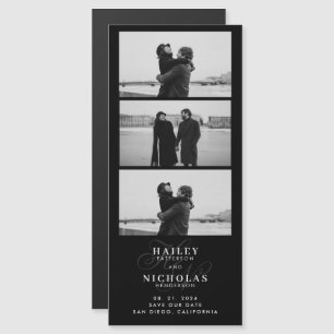 Carte Magnétique Mariage magnétique noir Monogramme Photo Strip