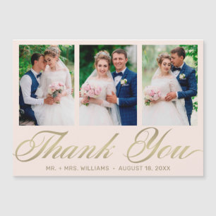 Carte Magnétique Mariage Merci 3 Photo Collage Bleu Or