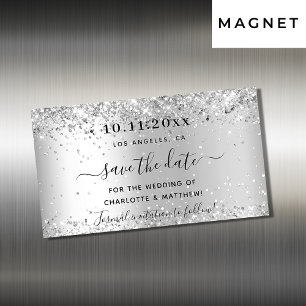Carte Magnétique Mariage parties scintillant argent enregistrer la