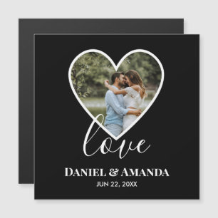 Carte Magnétique Mariage Photo Black Heart Frame Moderne Calligraph
