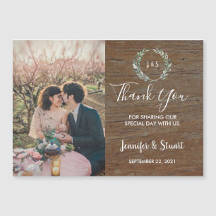Carte Magnétique Mariage photo feuille aquarelle merci