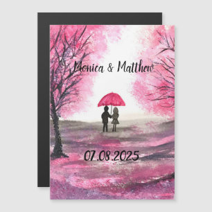 Carte Magnétique Mariage rustique amour couple cerisier fleurs arbr