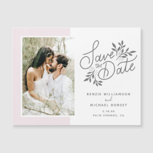 Carte Magnétique Mariage Sauvez la date Script photo Botanique Rose